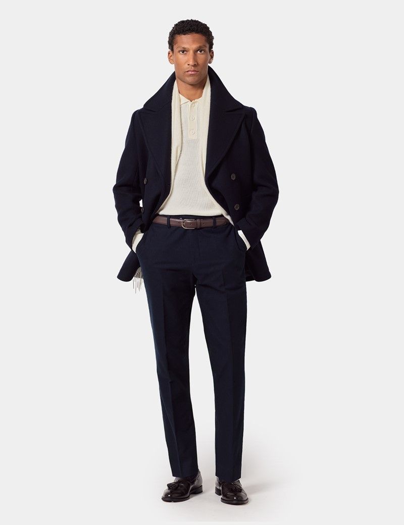 Regular Fit Navy Moleskin Trousers thumbnail 3