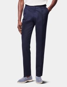 Regular Fit Navy Pleated Trousers With Side Adjusters