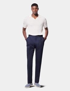 Regular Fit Navy Pleated Trousers With Side Adjusters