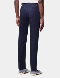 Regular Fit Navy Pleated Trousers With Side Adjusters