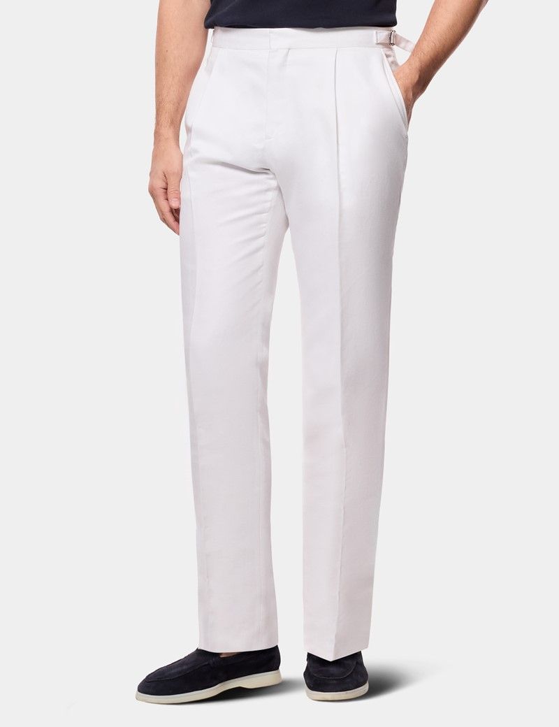 Regular Fit White Pleated Trousers With Side Adjusters thumbnail 2