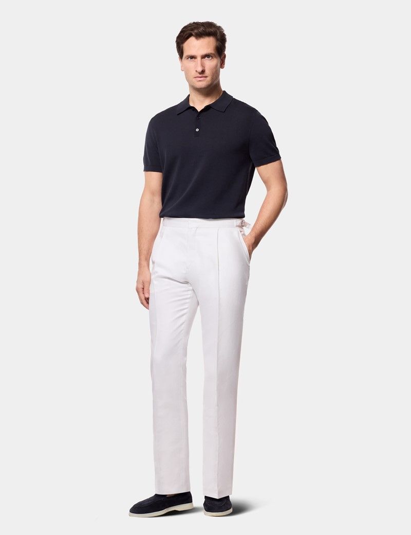 Regular Fit White Pleated Trousers With Side Adjusters thumbnail 3