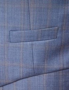 Men's Blue & Brown Shaded Check Tailored Fit Waistcoat - 1913 Collection-preview2