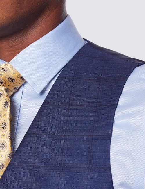 Navy Windowpane Check Tailored Waistcoat - 1913 Collection-preview