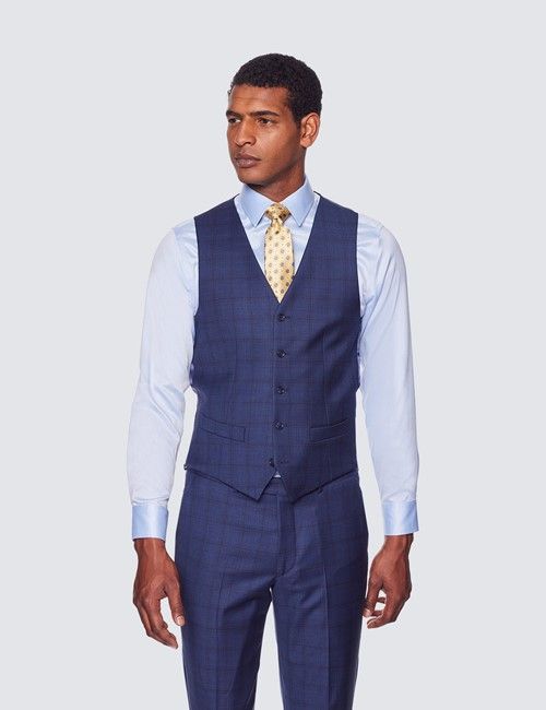 Navy Windowpane Check Tailored Waistcoat - 1913 Collection