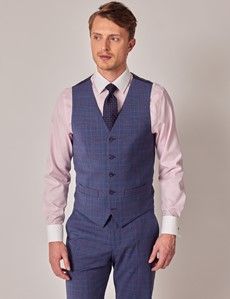 Blue & Pink Contrast Prince Of Wales Plaid Tailored Fit Vest - 1913 Collection-preview4
