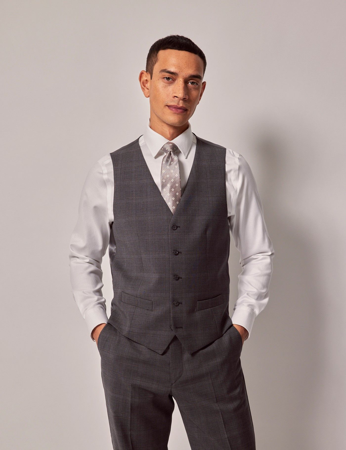 Dark Grey Plaid Tailored Italian Waistcoat - 1913 Collection