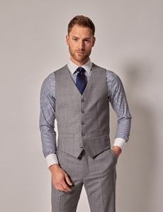 Grey Windowpane Check Tailored Italian Waistcoat - 1913 Collection