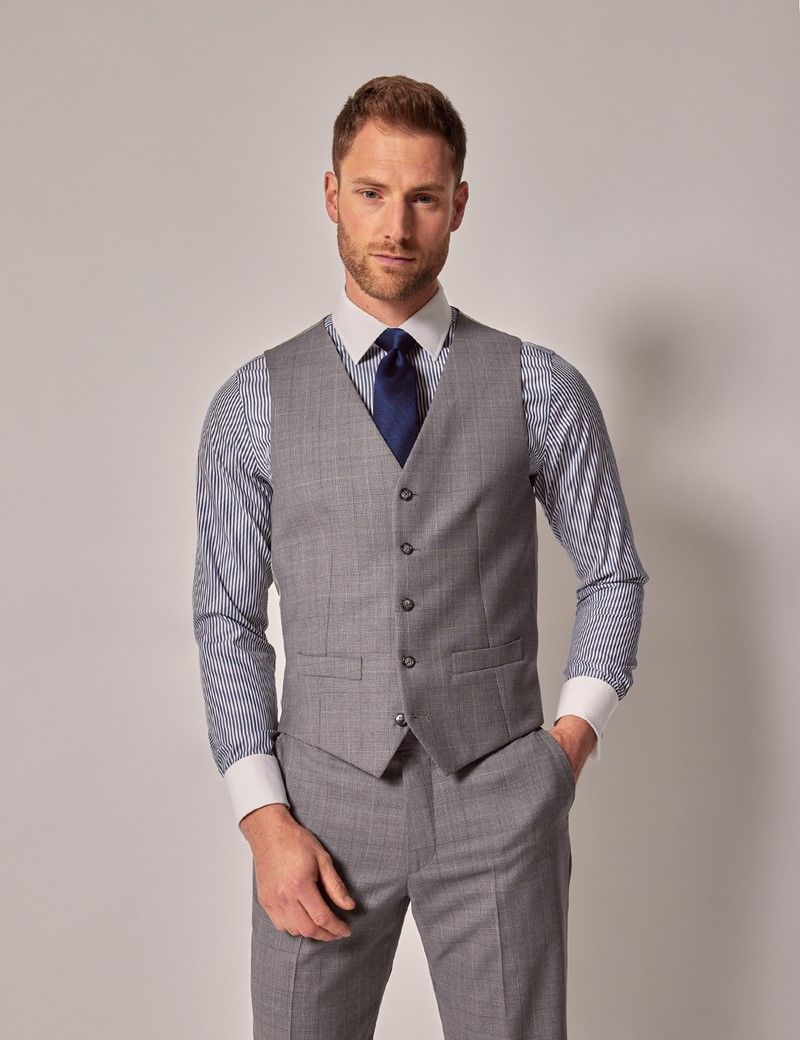 Grey Windowpane Check Tailored Italian Waistcoat - 1913 Collection