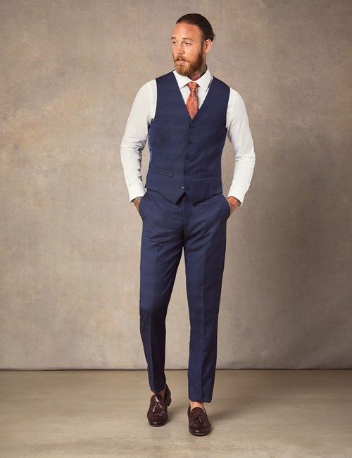 Men's Dark Blue Prince Of Wales Plaid Slim Fit Italian Vest – 1913 Collection-preview