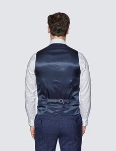 Men's Navy Prince of Wales Tonal Check Slim Fit Waistcoat-preview1