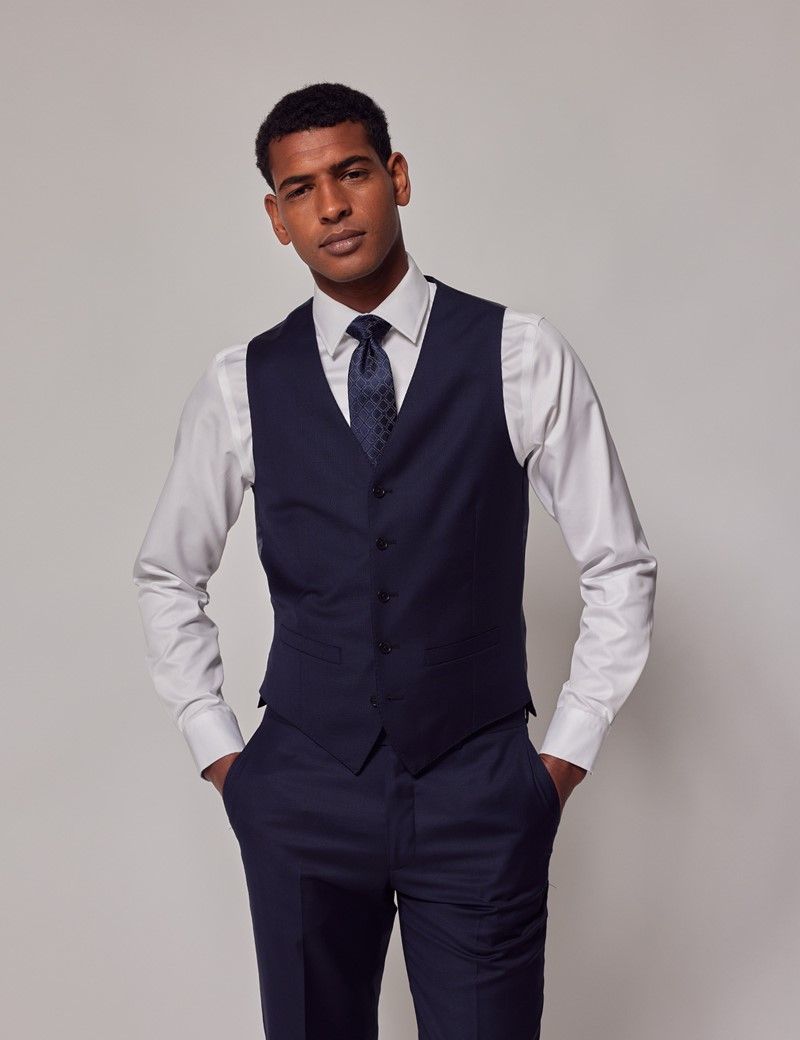 Hawes Curtis Navy Plaid Slim Vest