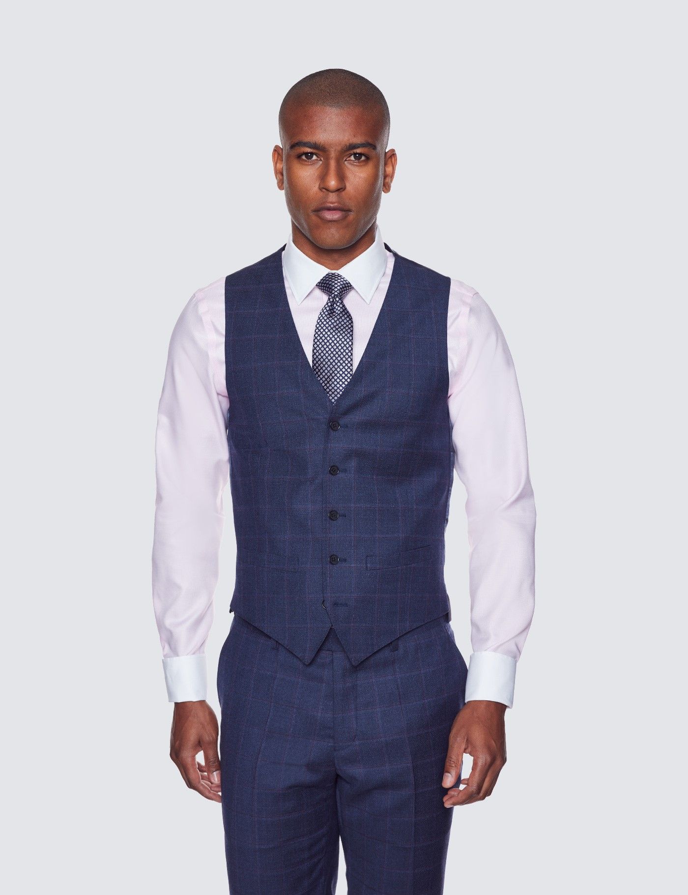 Men's Blue & Purple Windowpane Check Slim Fit Waistcoat | Hawes & Curtis