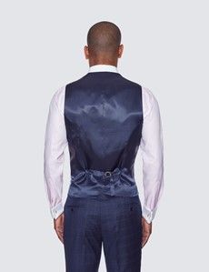 Slim Fit Blue & Purple Windowpane Check Waistcoat