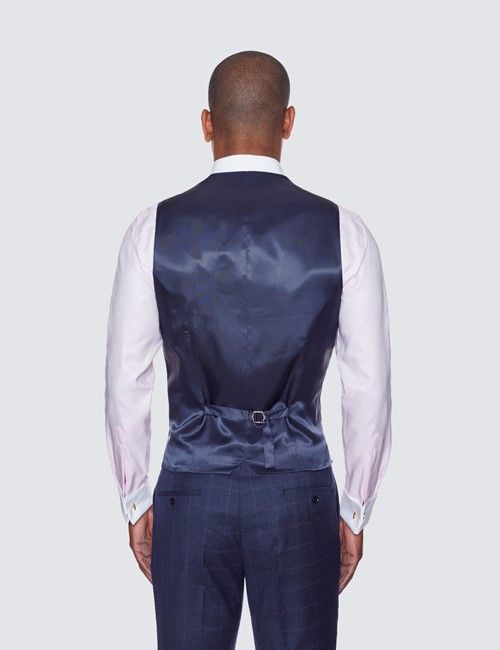 Men's Blue & Purple Windowpane Plaid Slim Fit Waistcoat-preview