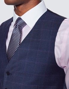 Slim Fit Blue & Purple Windowpane Check Waistcoat