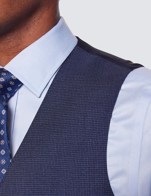 Men's Dark Blue Dogtooth Slim Fit Suit Waistcoat-preview
