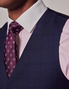 Navy & Red Prince of Wales Check Slim Suit Waistcoat-preview1