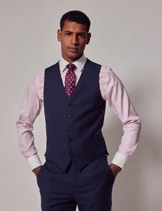 Navy & Red Prince of Wales Check Slim Suit Waistcoat