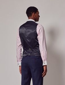 Navy & Red Prince of Wales Check Slim Suit Waistcoat-preview3