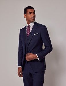 Navy & Red Prince of Wales Check Slim Suit Waistcoat-preview4
