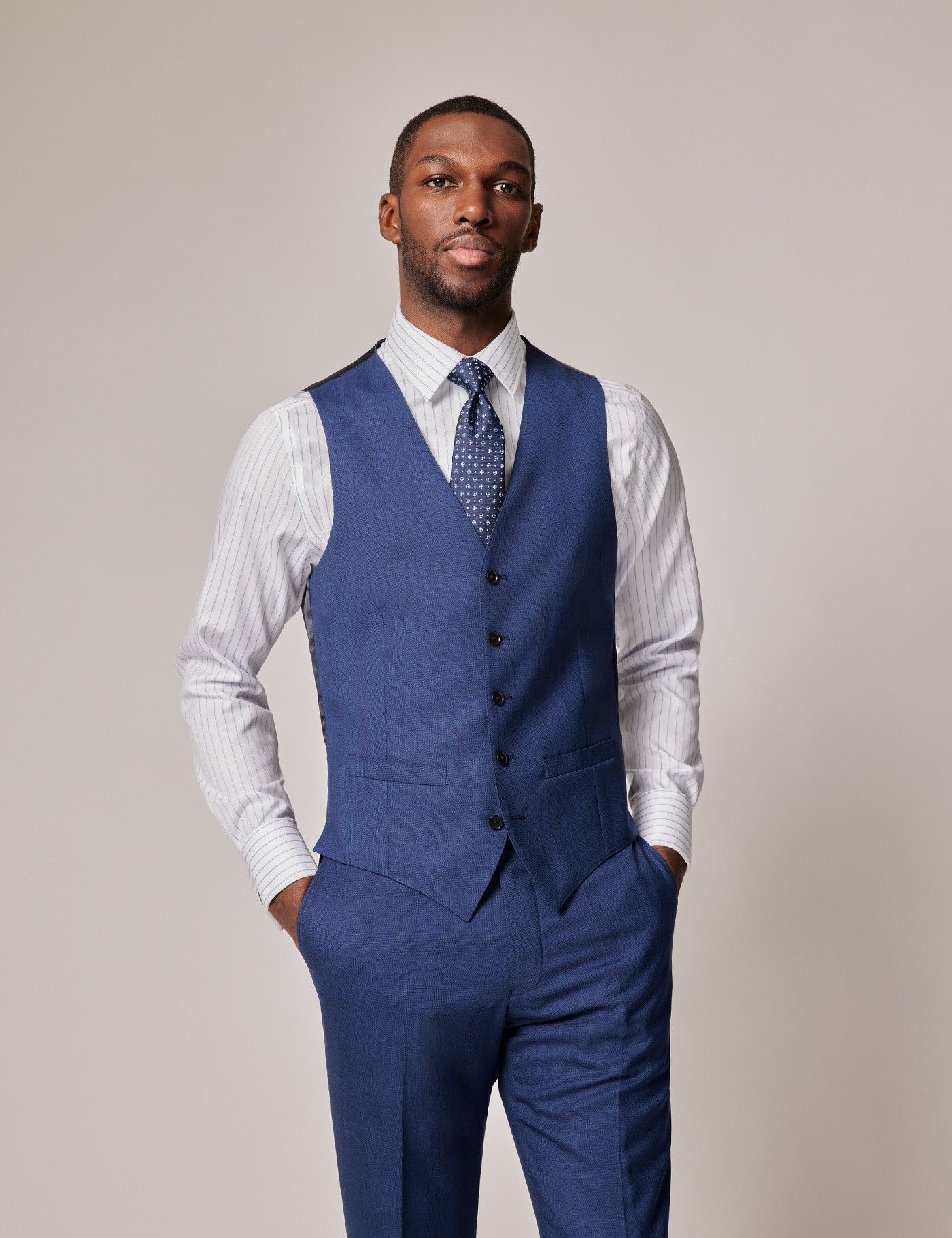 トップス pois tweed vest blue Men's Collared Navy Tweed Suit Vest | Paul Malone