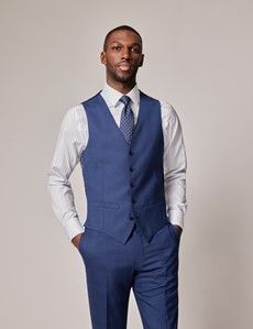 Slim Fit Indigo Prince of Wales Check Waistcoat