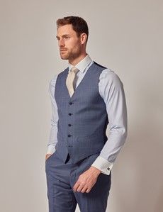 Slim Fit Blue & Brown Tonal Check Waistcoat