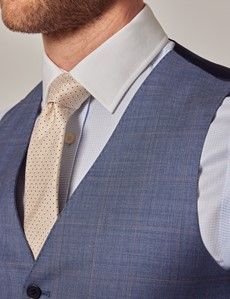 Slim Fit Blue & Brown Tonal Check Waistcoat