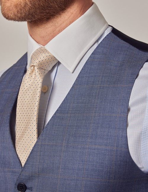Blue & Brown Tonal Plaid Wool Slim Fit Vest-preview