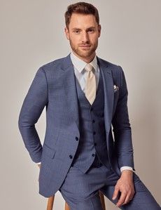 Slim Fit Blue & Brown Tonal Check Waistcoat