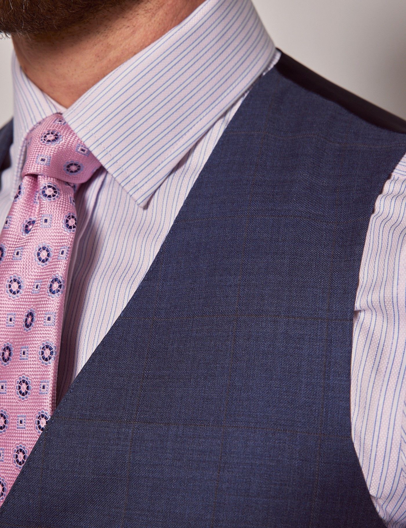 Slim Fit Blue & Brown Windowpane Plaid Vest-preview
