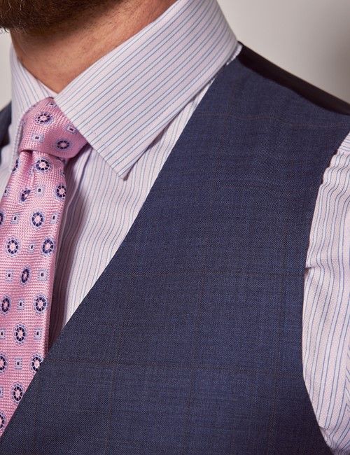 Blue & Brown Windowpane Check Slim Waistcoat-preview