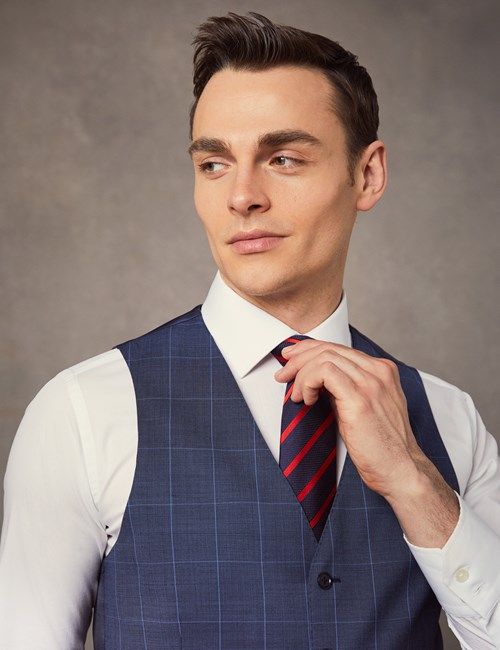 Men's Mid Blue End on End Plaid Slim Fit Vest-preview