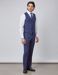 Slim Fit Blue & Brown Overcheck Waistcoat