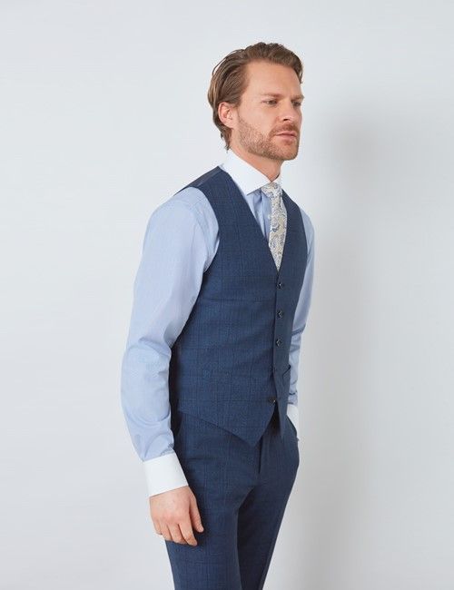 Men's Blue Tonal Check Waistcoat-preview