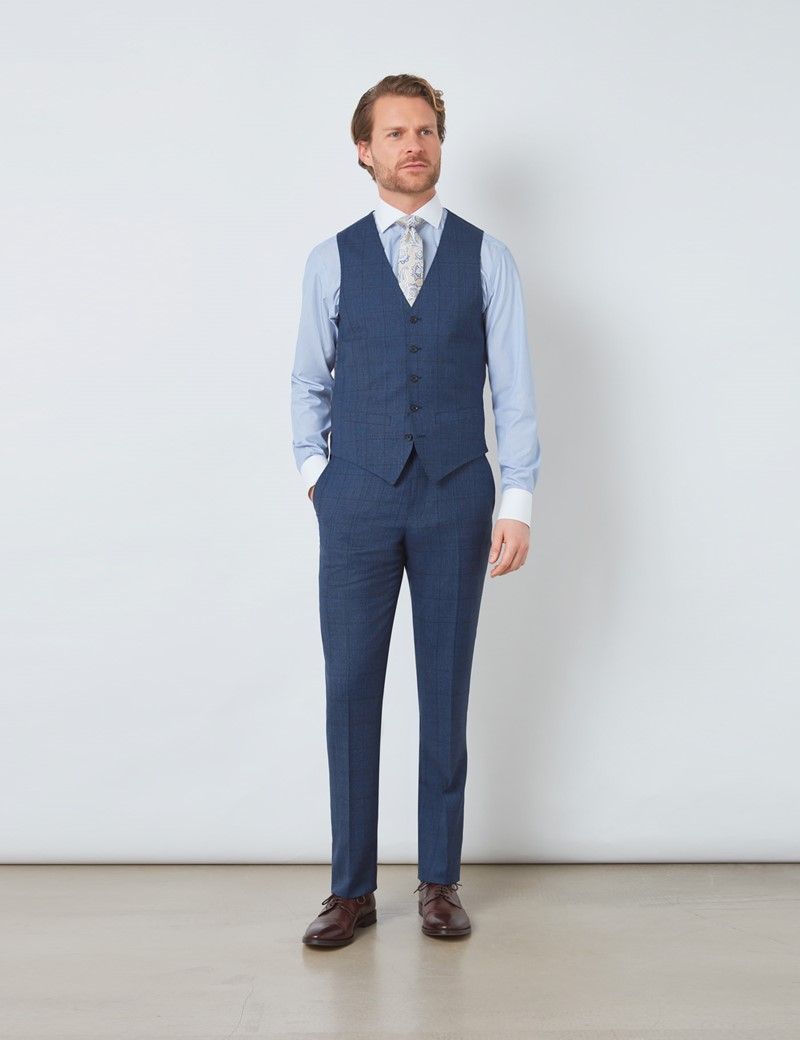 Navy blue check waistcoat hotsell