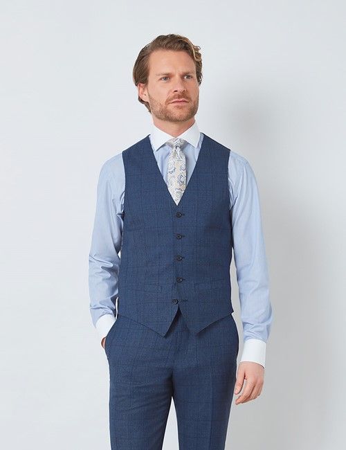 Men's Blue Tonal Check Waistcoat