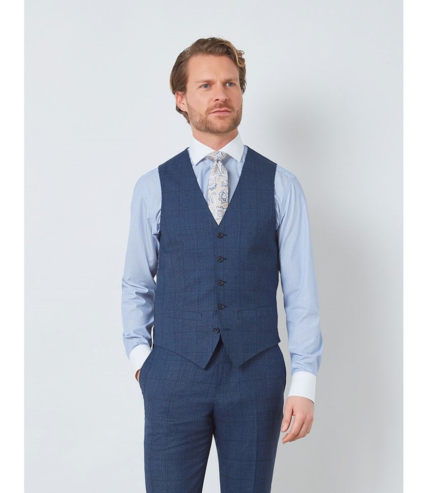 Mens blue check waistcoat best sale