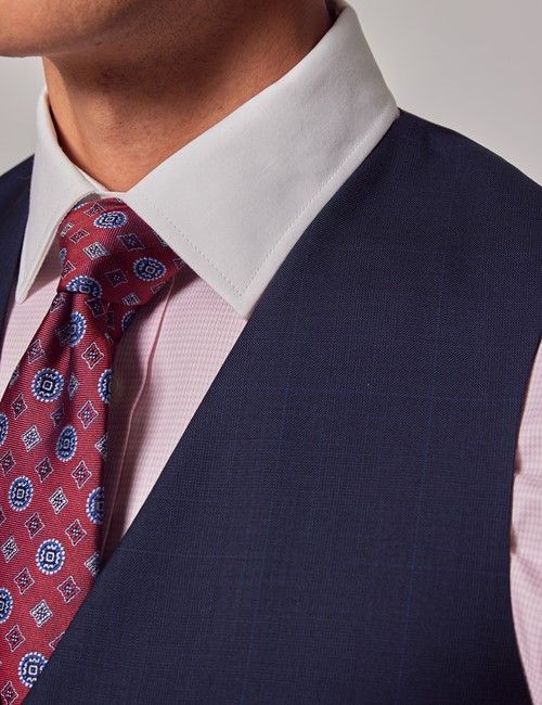 Navy Windowpane Check Tailored Waistcoat - 1913 Collection-preview