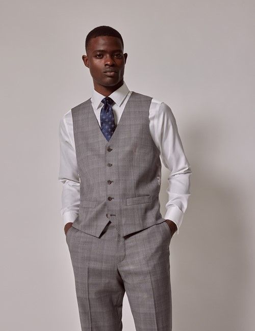 Grey Plaid Tailored Italian Vest - 1913 Collection