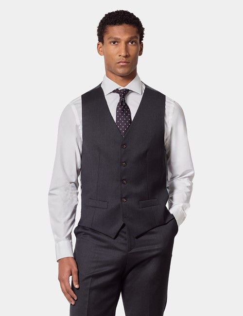 Tailored Fit Charcoal Twill Suit Vest