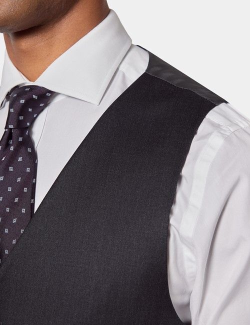 Tailored Fit Charcoal Twill Suit Vest-preview