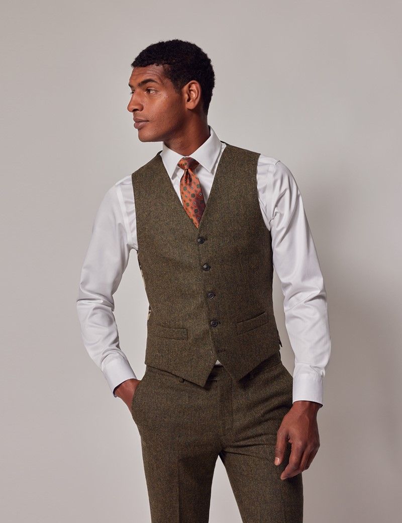 Men's Green Tweed Waistcoat - 1913 Collection | Hawes & Curtis