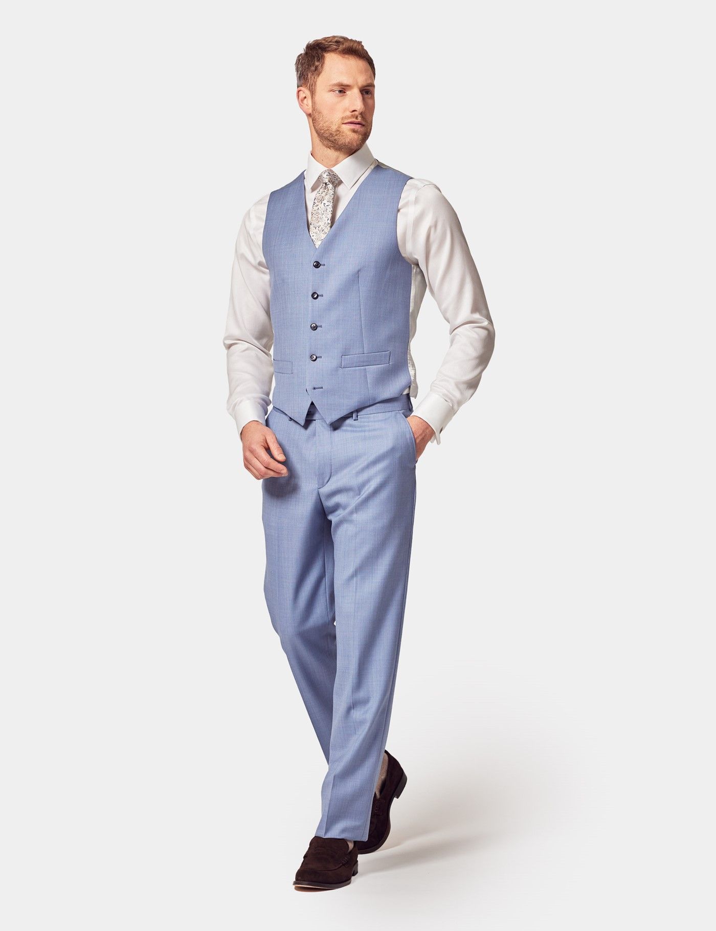 Light Blue Tailored Fit Sharkskin Italian Vest – 1913 Collection