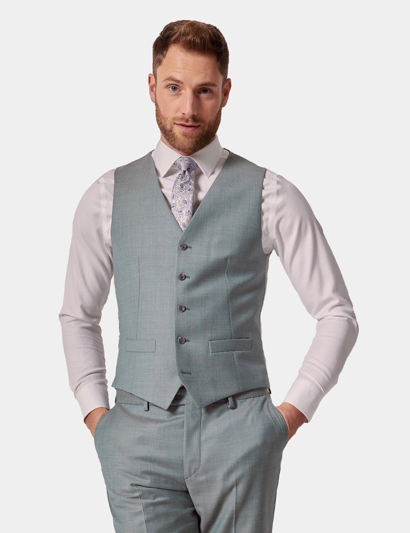 Green Sharkskin Tailored Italian Vest - 1913 Collection