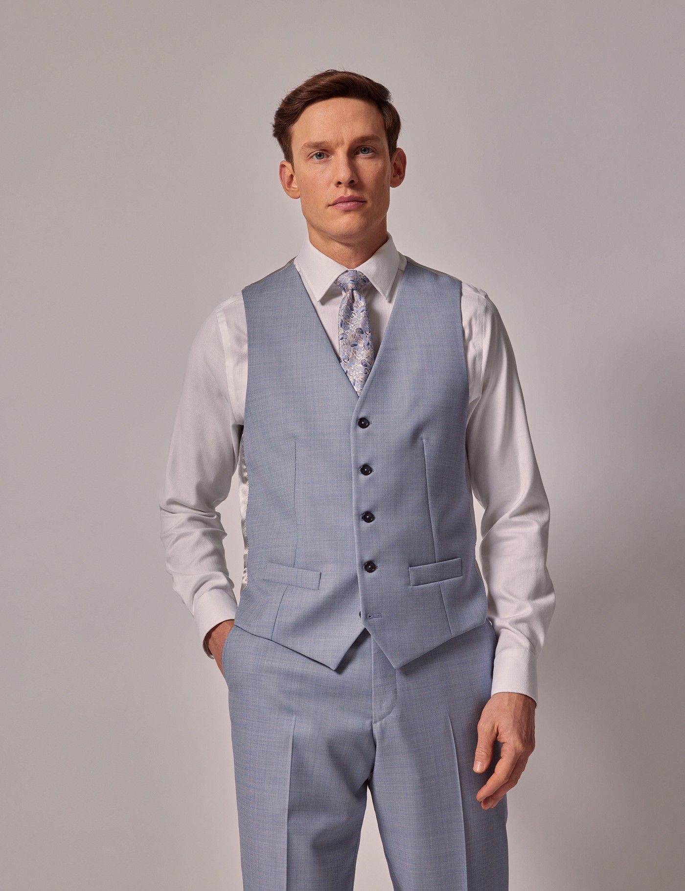 Men's Pale Blue Sharkskin Tailored Italian Vest - 1913 Collection