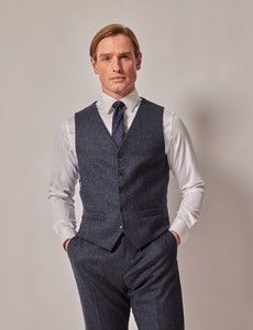 Blue Merino Herringbone Tweed Slim Suit Vest - 1913 Collection