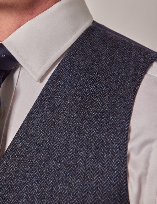 Blue Merino Herringbone Tweed Slim Suit Vest - 1913 Collection-preview
