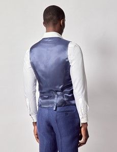 Royal Blue Semi Plain Italian Linen Tailored Fit Waistcoat - 1913 Collection-preview4